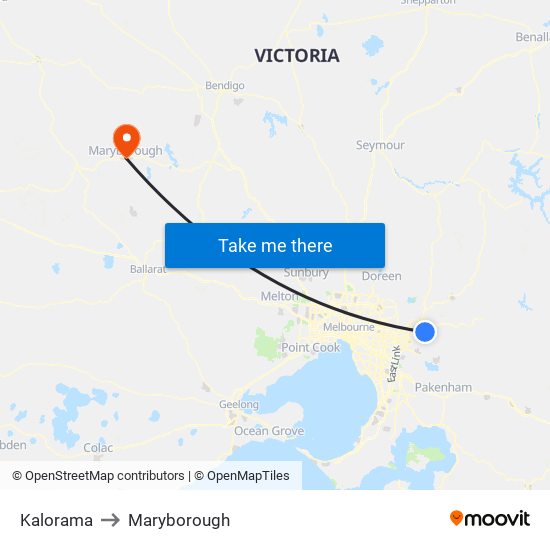 Kalorama to Maryborough map