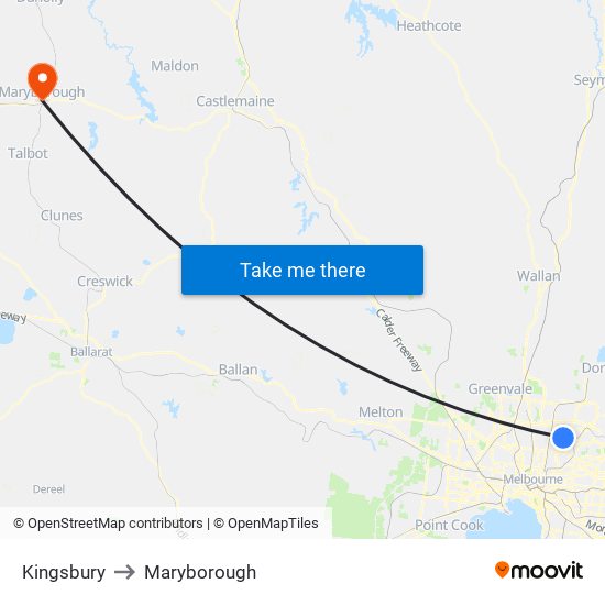 Kingsbury to Maryborough map