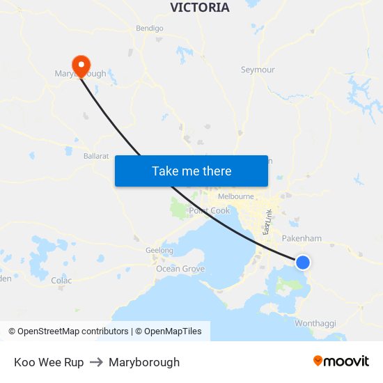 Koo Wee Rup to Maryborough map