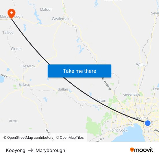 Kooyong to Maryborough map