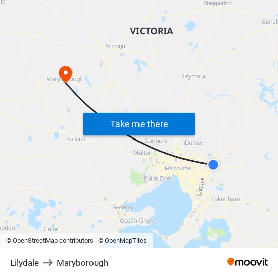 Lilydale to Maryborough map