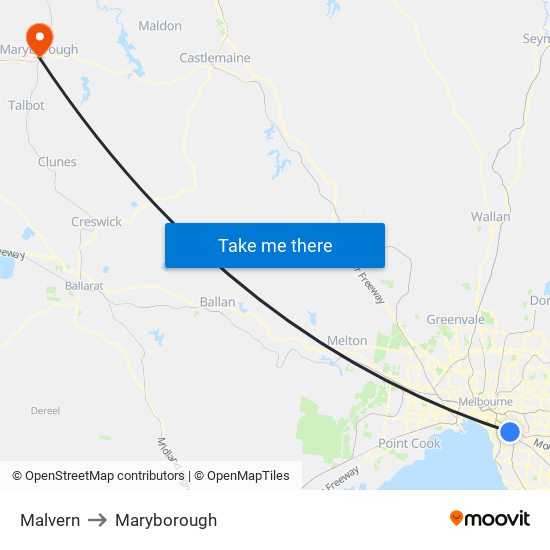 Malvern to Maryborough map