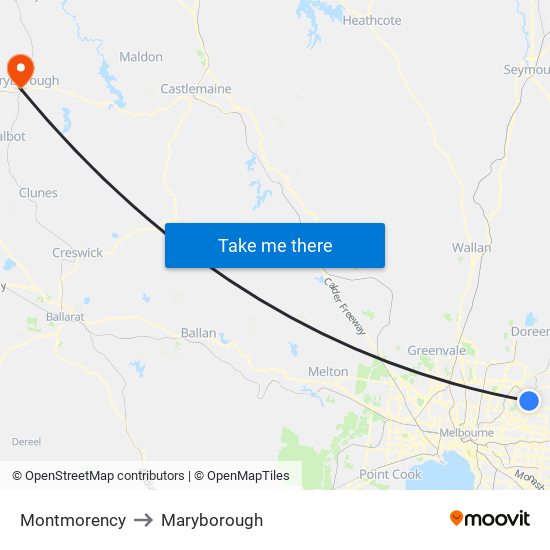 Montmorency to Maryborough map