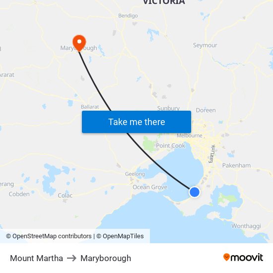 Mount Martha to Maryborough map
