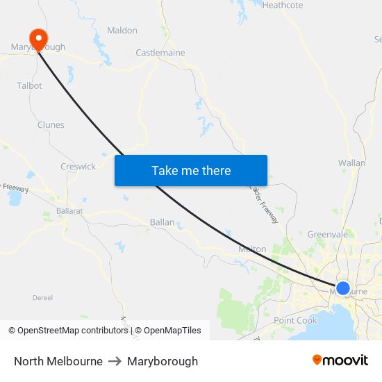 North Melbourne to Maryborough map