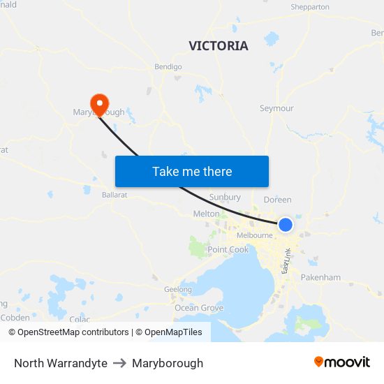 North Warrandyte to Maryborough map