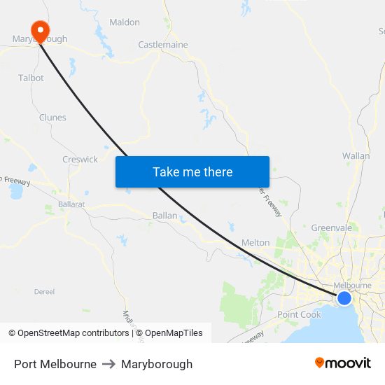 Port Melbourne to Maryborough map