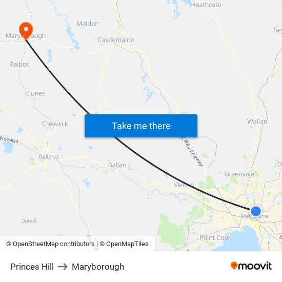 Princes Hill to Maryborough map