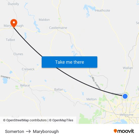 Somerton to Maryborough map