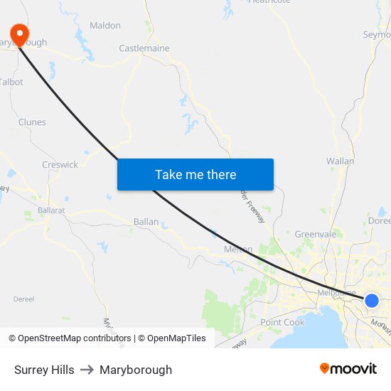 Surrey Hills to Maryborough map