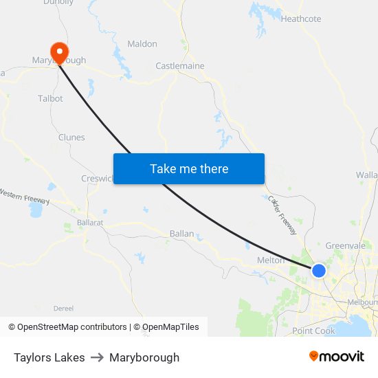 Taylors Lakes to Maryborough map