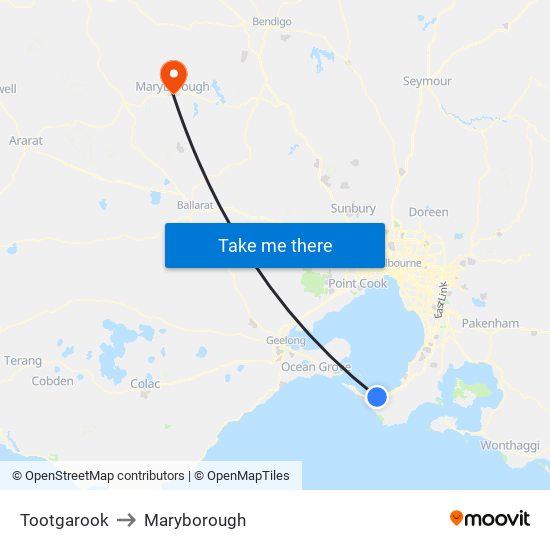 Tootgarook to Maryborough map