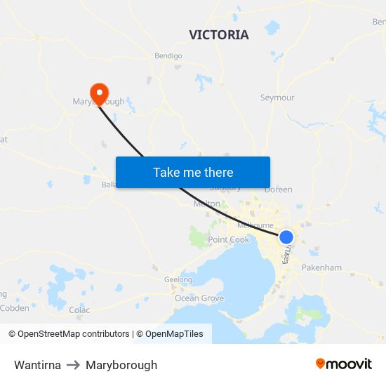 Wantirna to Maryborough map