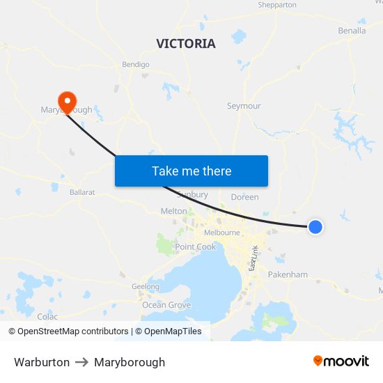 Warburton to Maryborough map