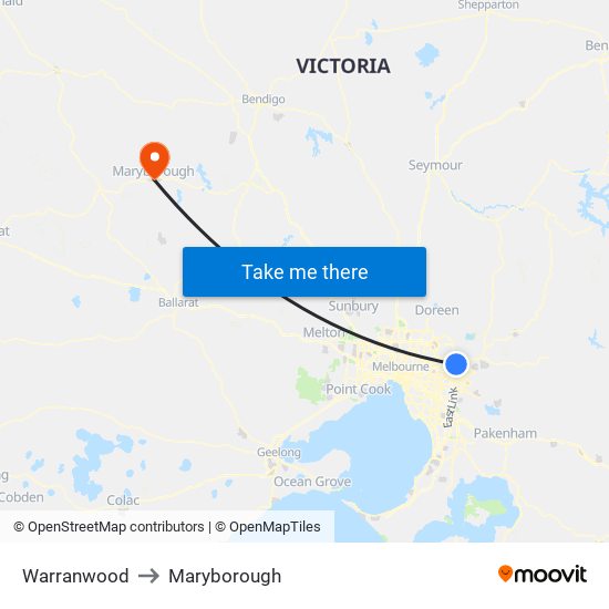 Warranwood to Maryborough map