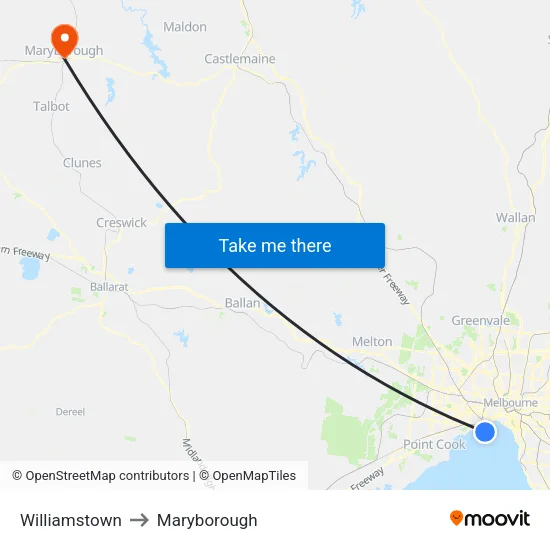 Williamstown to Maryborough map