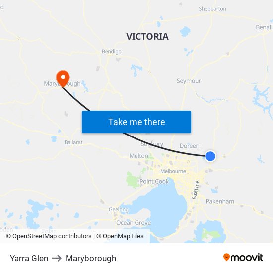 Yarra Glen to Maryborough map