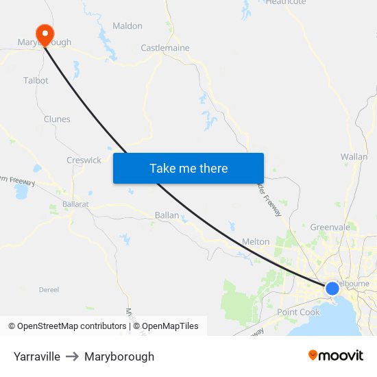 Yarraville to Maryborough map