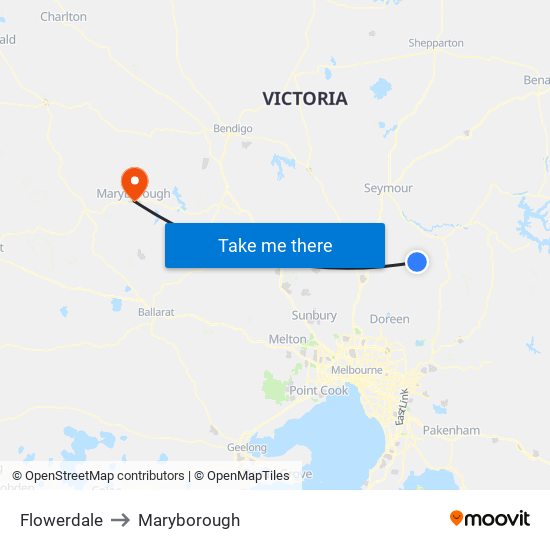 Flowerdale to Maryborough map