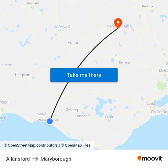 Allansford to Maryborough map