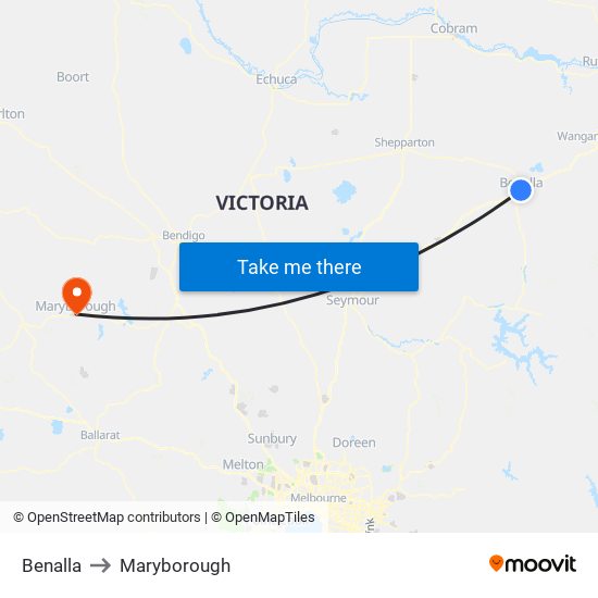 Benalla to Maryborough map