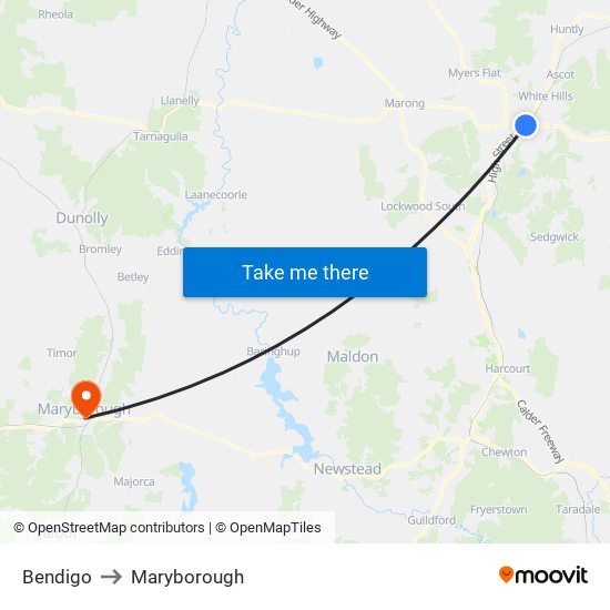 Bendigo to Maryborough map