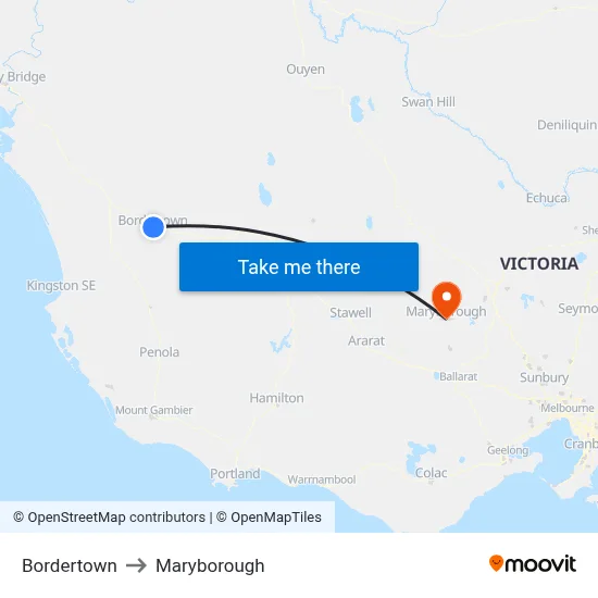 Bordertown to Maryborough map
