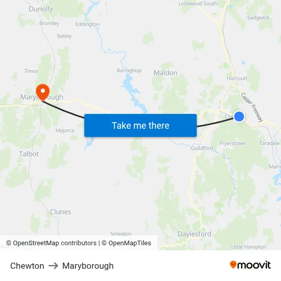 Chewton to Maryborough map