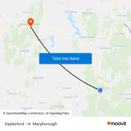 Daylesford to Maryborough map