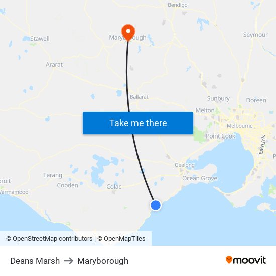 Deans Marsh to Maryborough map