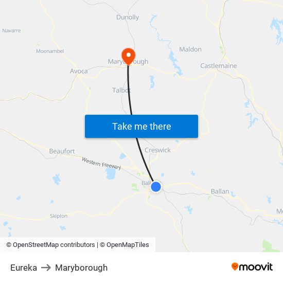 Eureka to Maryborough map