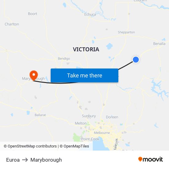 Euroa to Maryborough map