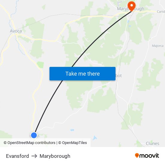 Evansford to Maryborough map