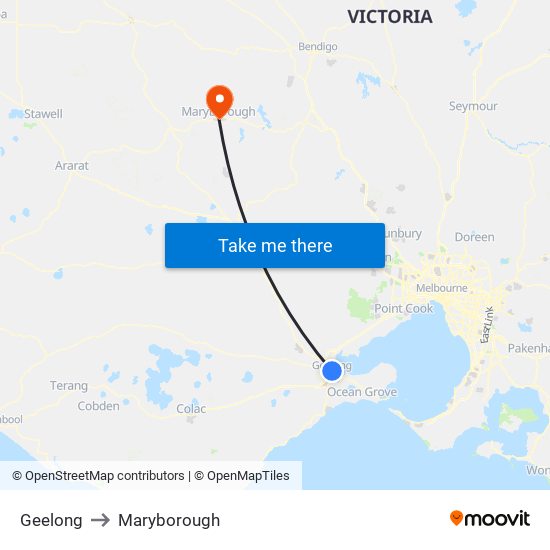 Geelong to Maryborough map