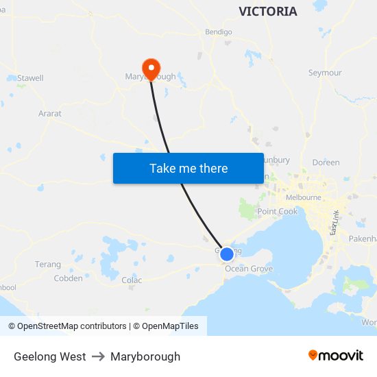 Geelong West to Maryborough map