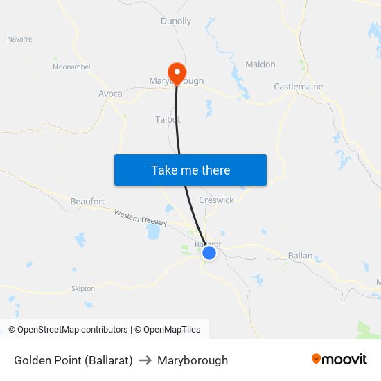 Golden Point (Ballarat) to Maryborough map