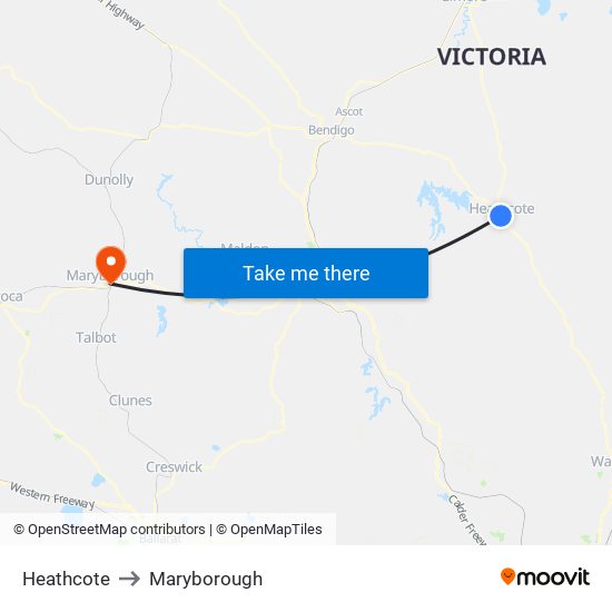 Heathcote to Maryborough map