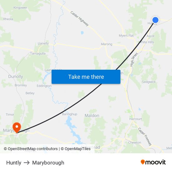 Huntly to Maryborough map