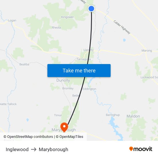 Inglewood to Maryborough map