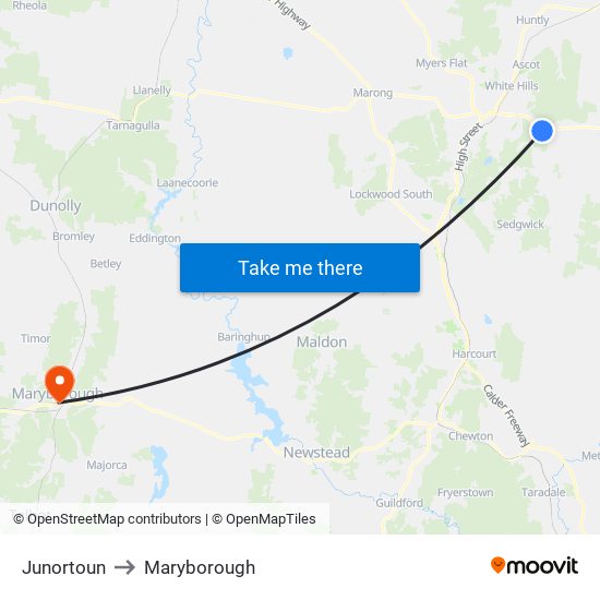 Junortoun to Maryborough map