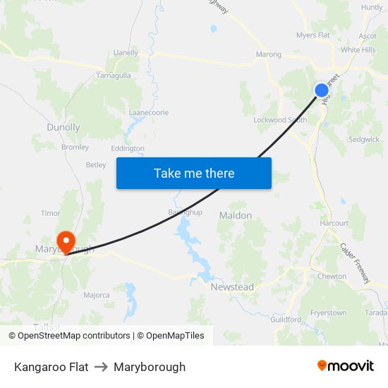 Kangaroo Flat to Maryborough map