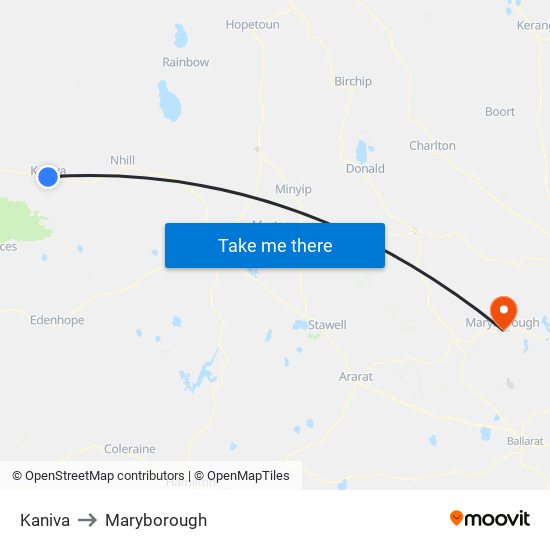 Kaniva to Maryborough map
