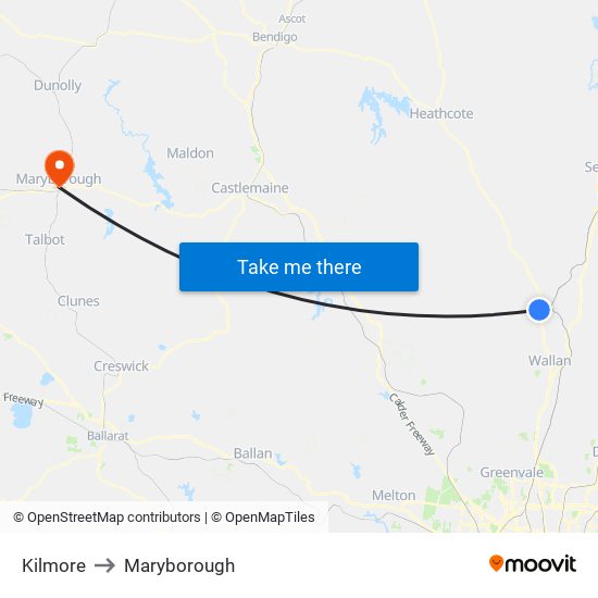 Kilmore to Maryborough map