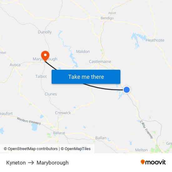 Kyneton to Maryborough map