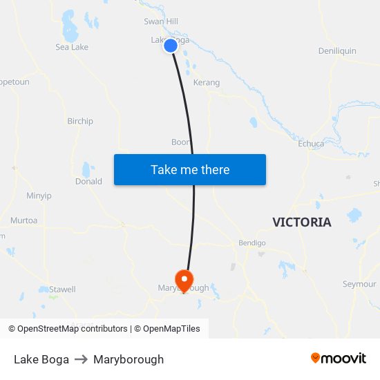 Lake Boga to Maryborough map