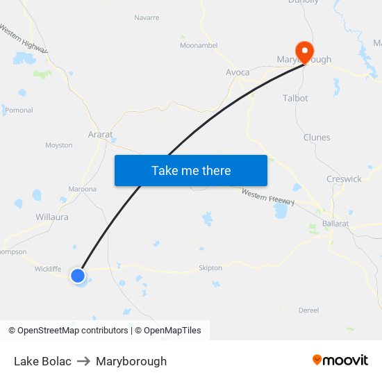 Lake Bolac to Maryborough map