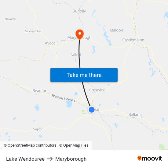 Lake Wendouree to Maryborough map