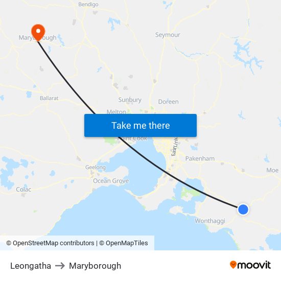 Leongatha to Maryborough map