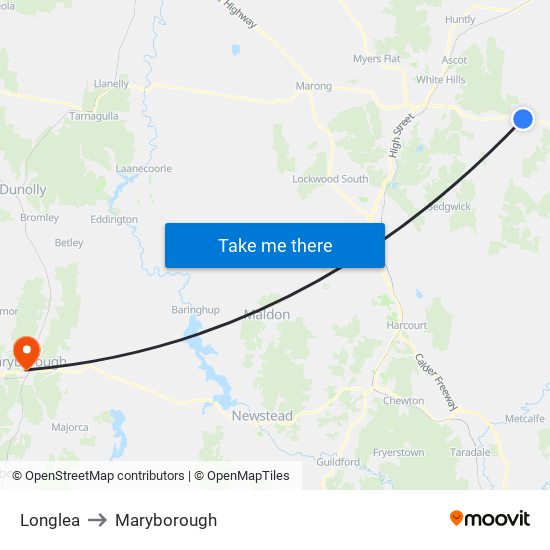 Longlea to Maryborough map