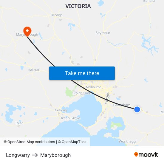 Longwarry to Maryborough map